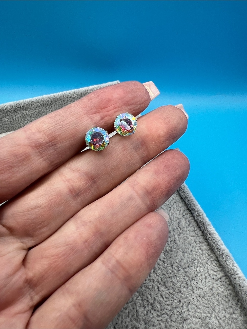 Aurora Crystal Stud Earrings - Iridescent Pink Accents